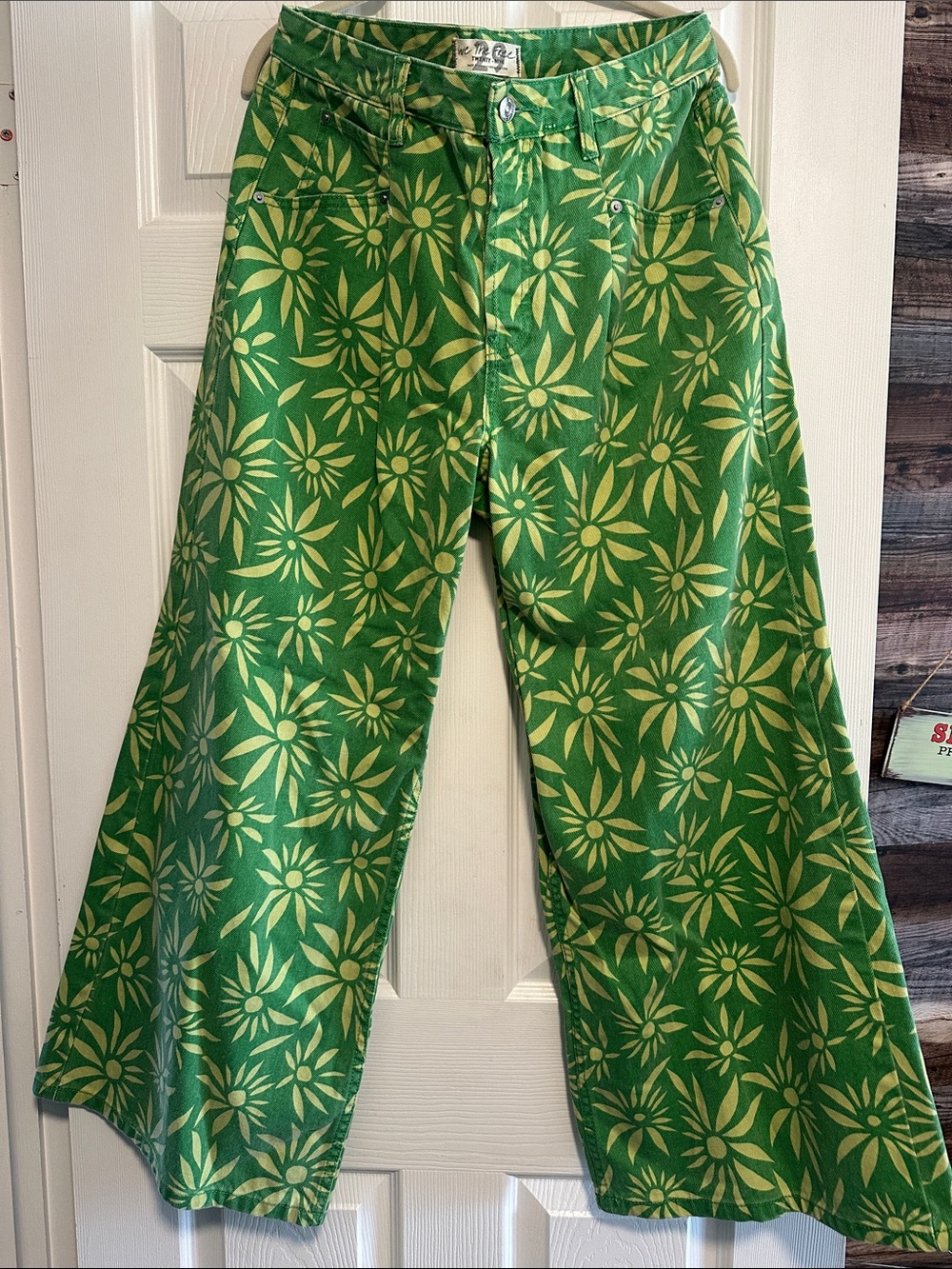 Free People Green Floral Wide-Leg Pants
